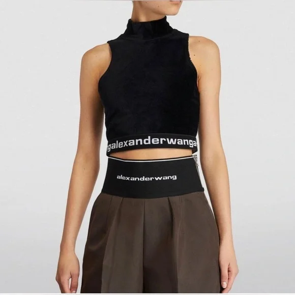 ALEXANDER WANG Mock Neck Tank in Stretch Corduroy Crop Tops